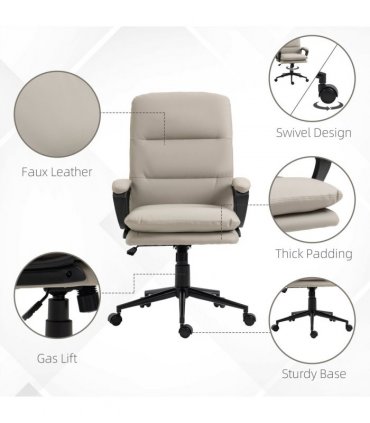 Vinsetto PU Leather Office Chair for Home with Arm, Adjustable Height, Grey