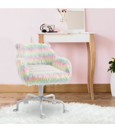 Vinsetto Faux Fur Unicorn Desk Chair Fluffy Home Office Chair with Armrests