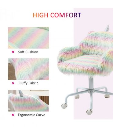 Vinsetto Faux Fur Unicorn Desk Chair Fluffy Home Office Chair with Armrests