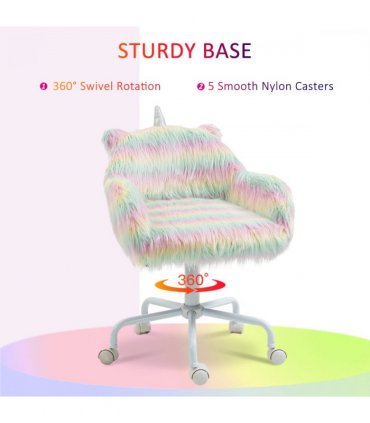 Vinsetto Faux Fur Unicorn Desk Chair Fluffy Home Office Chair with Armrests