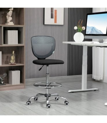 Draughtsman Chair Grey 59L x 59W x 126H cm Vinsetto Tall Office Lumbar Support