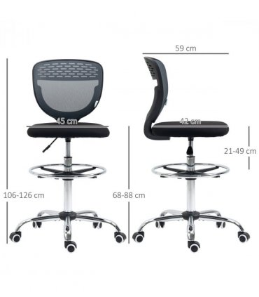 Draughtsman Chair Grey 59L x 59W x 126H cm Vinsetto Tall Office Lumbar Support