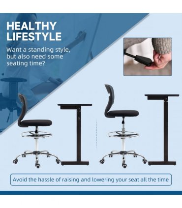 Draughtsman Chair Grey 59L x 59W x 126H cm Vinsetto Tall Office Lumbar Support