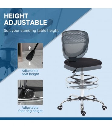 Draughtsman Chair Grey 59L x 59W x 126H cm Vinsetto Tall Office Lumbar Support