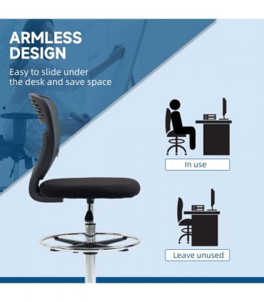Draughtsman Chair Grey 59L x 59W x 126H cm Vinsetto Tall Office Lumbar Support