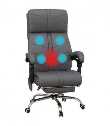Vinsetto PU Leather Vibration Massage Office Chair with Heat, Footrest, Grey