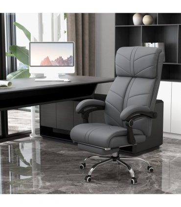 Vinsetto PU Leather Vibration Massage Office Chair with Heat, Footrest, Grey