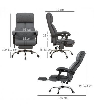 Vinsetto PU Leather Vibration Massage Office Chair with Heat, Footrest, Grey