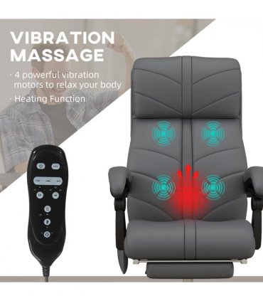 Vinsetto PU Leather Vibration Massage Office Chair with Heat, Footrest, Grey