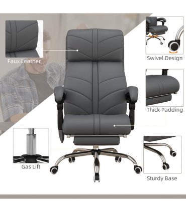 Vinsetto PU Leather Vibration Massage Office Chair with Heat, Footrest, Grey