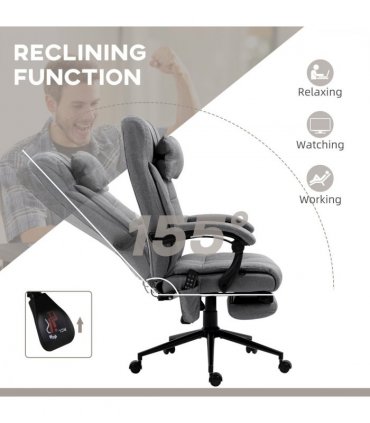Vinsetto PU Leather Vibration Massage Office Chair with Heat, Footrest, Grey