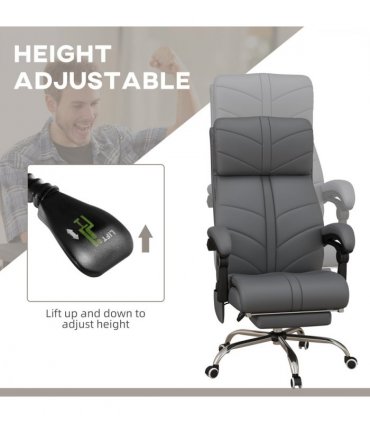 Vinsetto PU Leather Vibration Massage Office Chair with Heat, Footrest, Grey