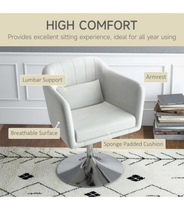 HOMCOM Stylish Retro Linen Swivel Tub Chair Steel Frame Cushion Seat Cream Whit