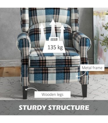 HOMCOM Recliner Chair for Living Room Wingback Chair with Padded Armrest Blue