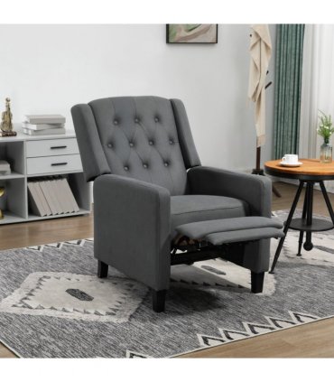 HOMCOM Button Tufted Microfibre Cloth Recliner Armchair for Living Room, Grey