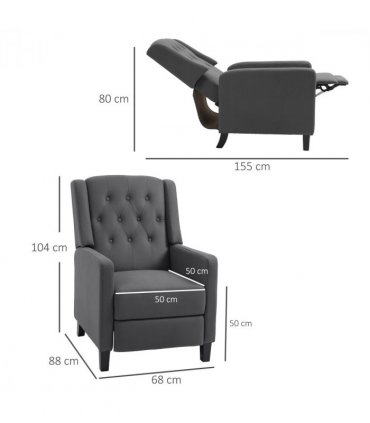 HOMCOM Button Tufted Microfibre Cloth Recliner Armchair for Living Room, Grey