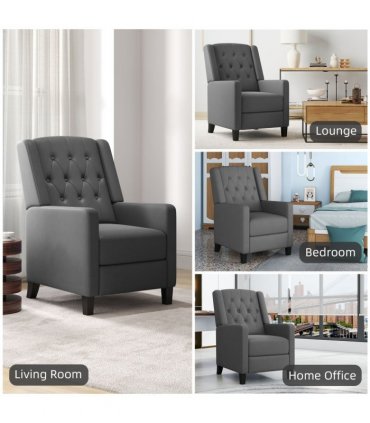 HOMCOM Button Tufted Microfibre Cloth Recliner Armchair for Living Room, Grey