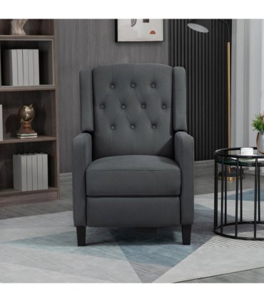HOMCOM Button Tufted Microfibre Cloth Recliner Armchair for Living Room, Grey