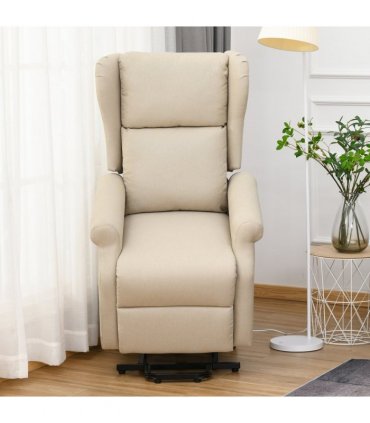 HOMCOM Power Lift Chair for the Elderly Fabric Recliner Armchair w/ Remote Beige