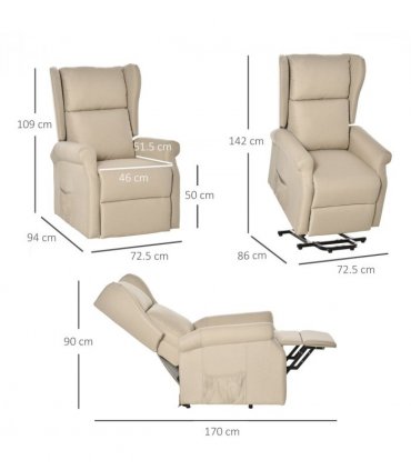 HOMCOM Power Lift Chair for the Elderly Fabric Recliner Armchair w/ Remote Beige