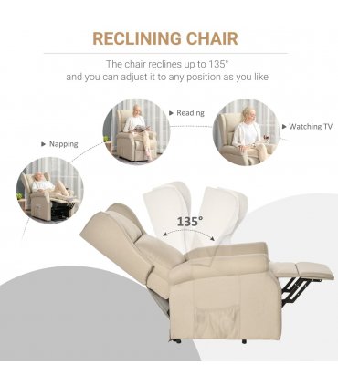 HOMCOM Power Lift Chair for the Elderly Fabric Recliner Armchair w/ Remote Beige