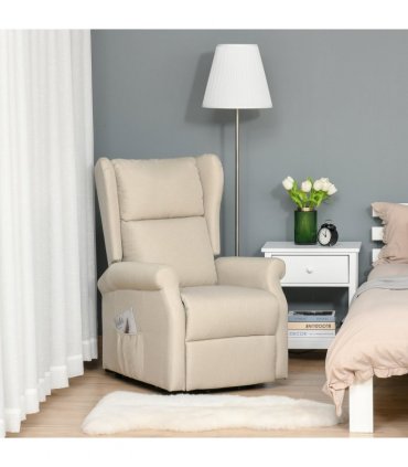 HOMCOM Power Lift Chair for the Elderly Fabric Recliner Armchair w/ Remote Beige