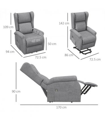 Fabric Grey 72.5L x 94W x 109H cm Power Lift Chair for Elderly Recliner Armchair