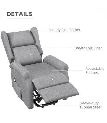 Fabric Grey 72.5L x 94W x 109H cm Power Lift Chair for Elderly Recliner Armchair