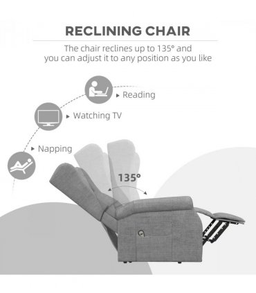 Fabric Grey 72.5L x 94W x 109H cm Power Lift Chair for Elderly Recliner Armchair