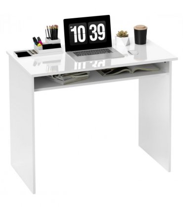 HOMCOM Computer Desk Writing Table Study Workstation Storage High Gloss White