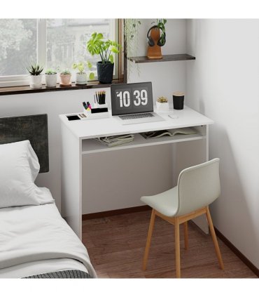 HOMCOM Computer Desk Writing Table Study Workstation Storage High Gloss White