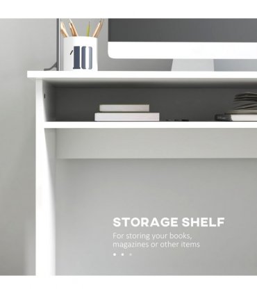 HOMCOM Computer Desk Writing Table Study Workstation Storage High Gloss White