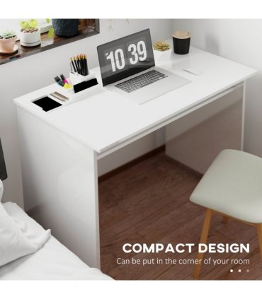HOMCOM Computer Desk Writing Table Study Workstation Storage High Gloss White