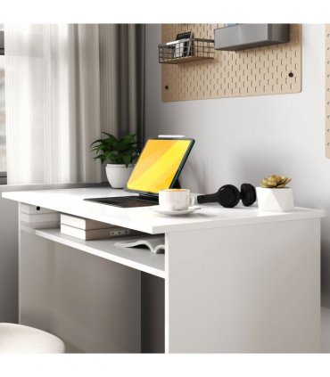 HOMCOM Computer Desk Writing Table Study Workstation Storage High Gloss White