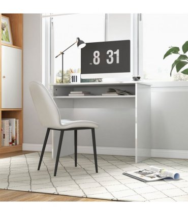 HOMCOM Computer Desk Writing Table Study Workstation Storage High Gloss White