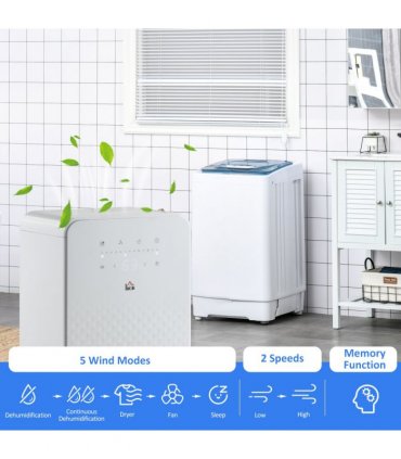 HOMCOM 10L/Day Protable Quiet Air Dehumidifier with Purifier, Timer, 5 Modes