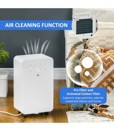 HOMCOM 10L/Day Protable Quiet Air Dehumidifier with Purifier, Timer, 5 Modes