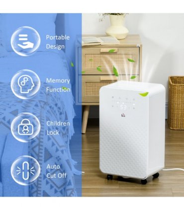 HOMCOM 10L/Day Protable Quiet Air Dehumidifier with Purifier, Timer, 5 Modes