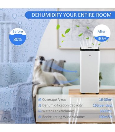 HOMCOM 16L/Day Protable Quiet Air Dehumidifier with Purifier, Timer, 5 Modes