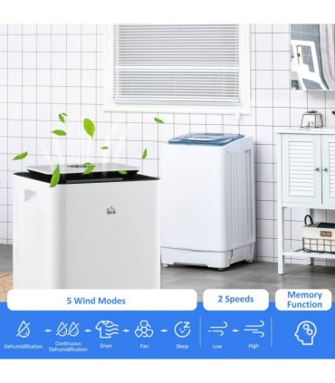 HOMCOM 16L/Day Protable Quiet Air Dehumidifier with Purifier, Timer, 5 Modes