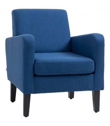 HOMCOM Modern Armchair Accent Chair with Rubber Wood Legs for Bedroom Blue