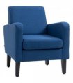 HOMCOM Modern Armchair Accent Chair with Rubber Wood Legs for Bedroom Blue