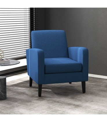 HOMCOM Modern Armchair Accent Chair with Rubber Wood Legs for Bedroom Blue
