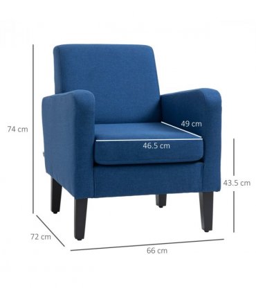HOMCOM Modern Armchair Accent Chair with Rubber Wood Legs for Bedroom Blue