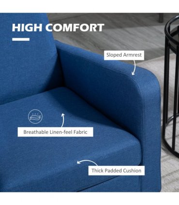 HOMCOM Modern Armchair Accent Chair with Rubber Wood Legs for Bedroom Blue