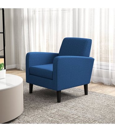 HOMCOM Modern Armchair Accent Chair with Rubber Wood Legs for Bedroom Blue