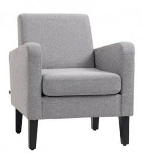 HOMCOM Modern Armchair Accent Chair with Rubber Wood Legs for Bedroom Light Grey