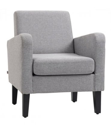 HOMCOM Modern Armchair Accent Chair with Rubber Wood Legs for Bedroom Light Grey