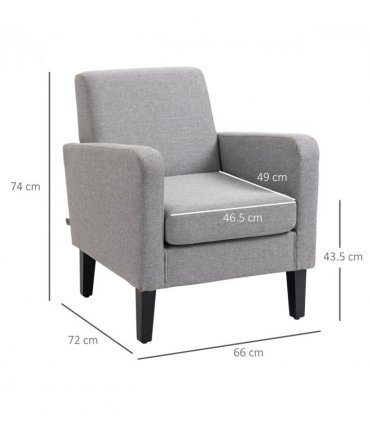 HOMCOM Modern Armchair Accent Chair with Rubber Wood Legs for Bedroom Light Grey