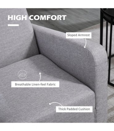 HOMCOM Modern Armchair Accent Chair with Rubber Wood Legs for Bedroom Light Grey